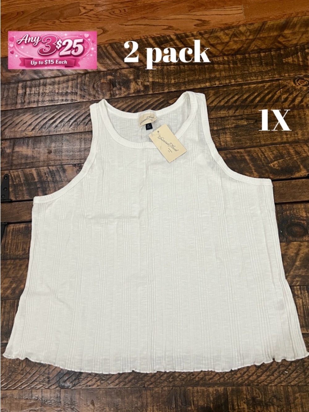 2 Cream Ribbed Scoop Tank by Universal Thread